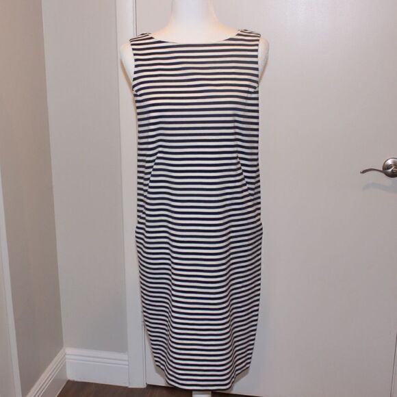 LAFAYETTE 148 Black and White Striped Midi Dress Women Size Small - Picture 2 of 13